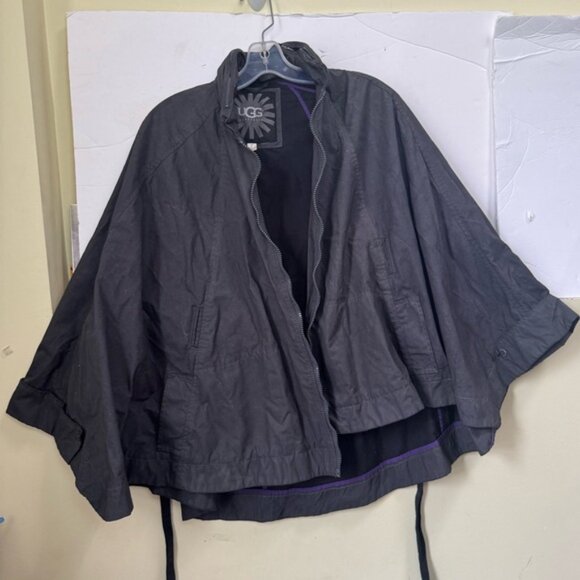 UGG Hallie Waterproof Coated Cotton Cape Poncho Trench Coat Jacket Hood Pocket M - Picture 6 of 16